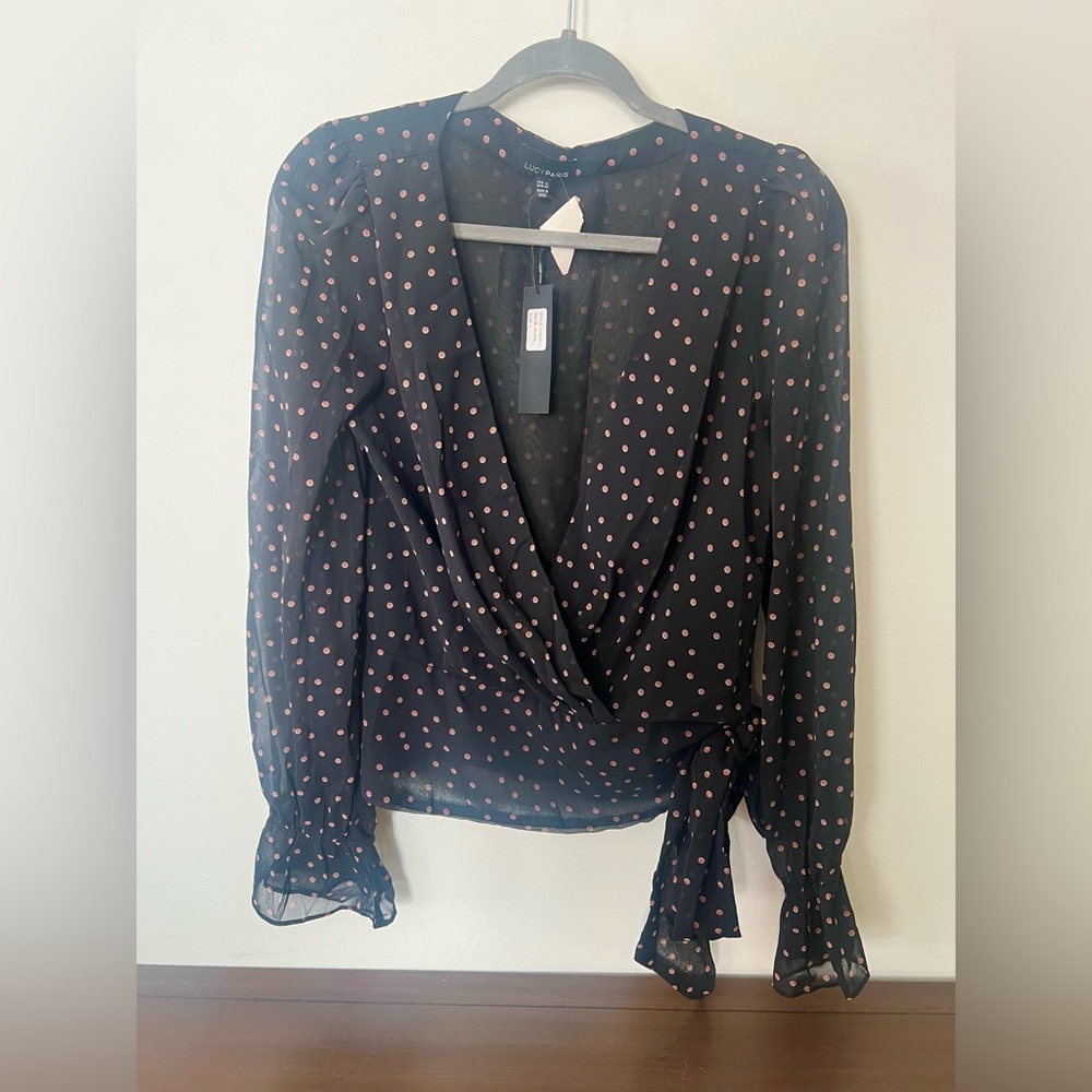 Lucy Paris tie-waist faux-wrap long sleeved blouse
